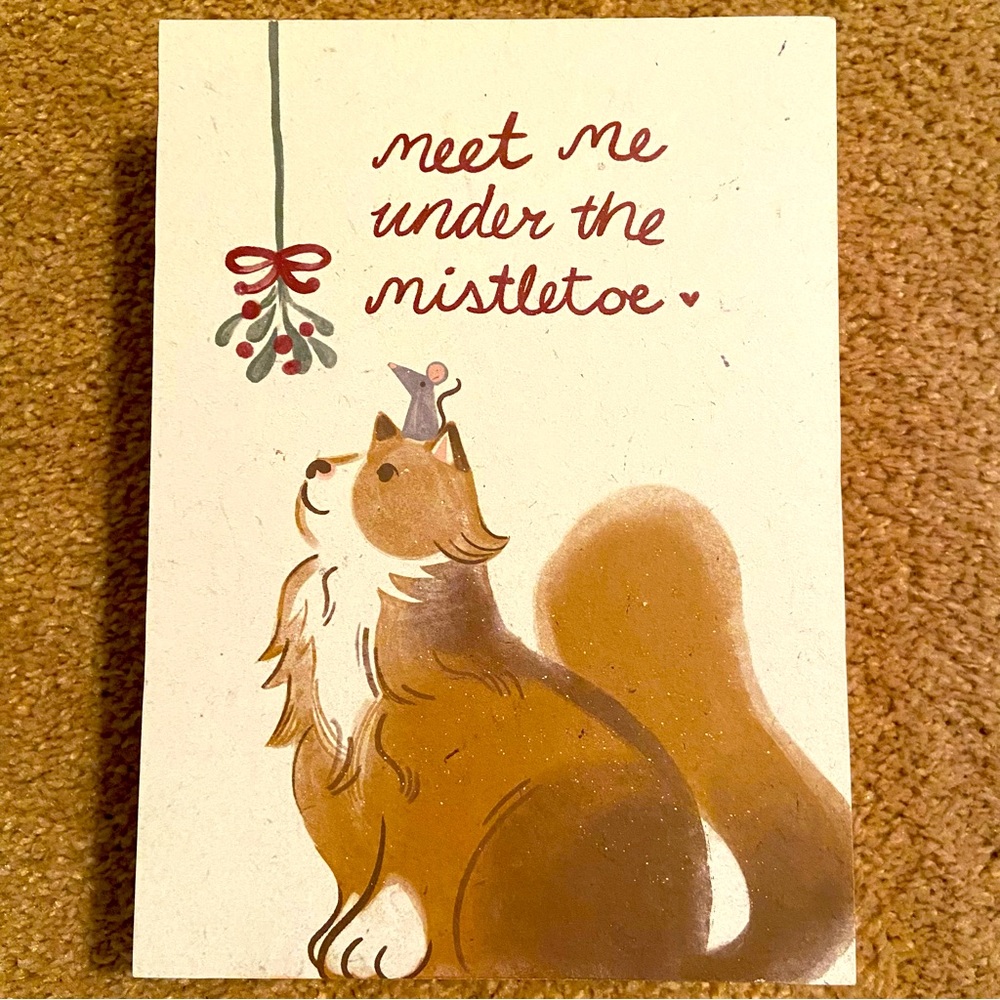 Christmas Cat & Mouse Meet Me Under the Mistletoe Holiday Decor Wood Sign
